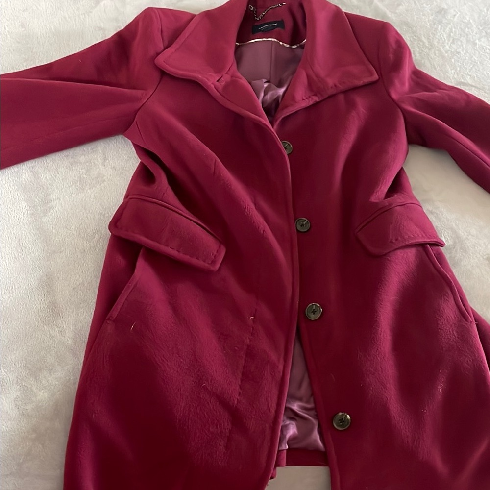 Lands' End Red Wool Blend Trench Coat with Notched Lapel and Pocket, 8P - Picture 11 of 12